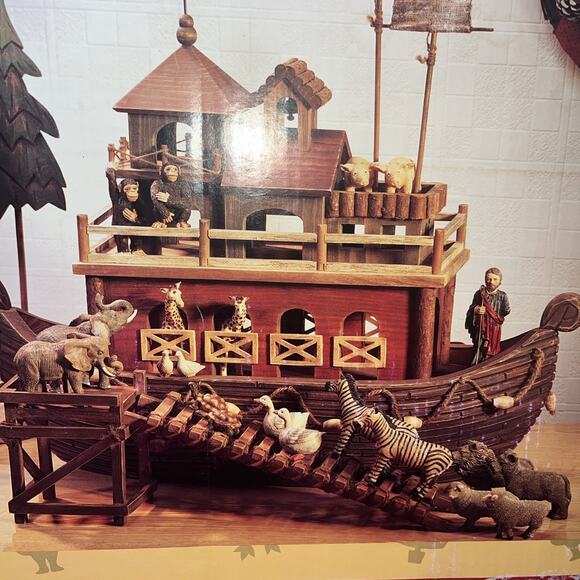 Vtg Sam's Club Wooden Noah's Ark Set Extra LG Resin Animals 24" Christmas Rare - Picture 2 of 9